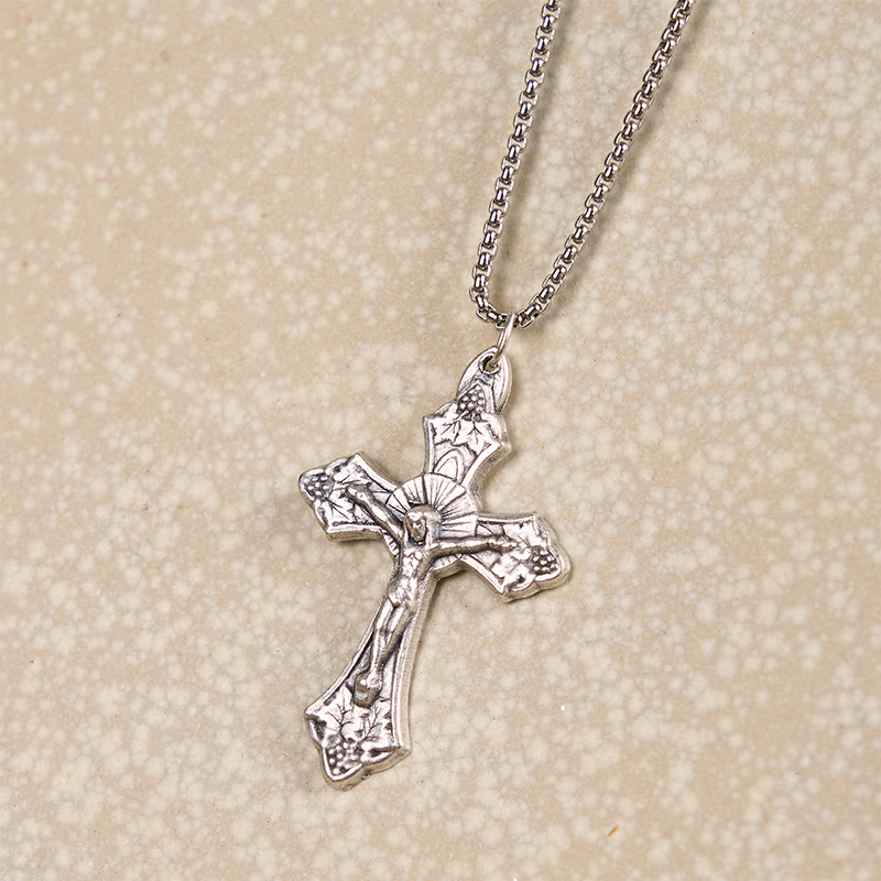 Retro Pattern Exclusive Craft Grape Leaves Jesus Crucifix Pendant
