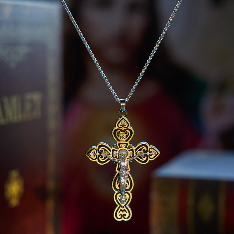 6 Color 3 Gemstones-Set of Trinity Crucifix with Pearl Behind Pendant