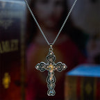 6 Color 3 Gemstones-Set of Trinity Crucifix with Pearl Behind Pendant