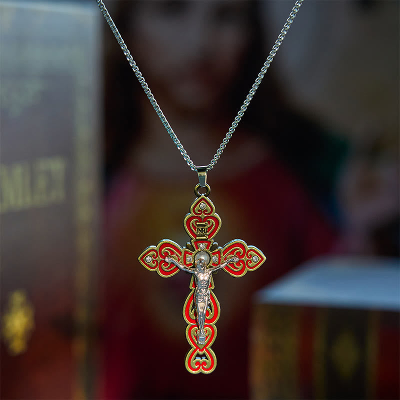 6 Color 3 Gemstones-Set of Trinity Crucifix with Pearl Behind Pendant