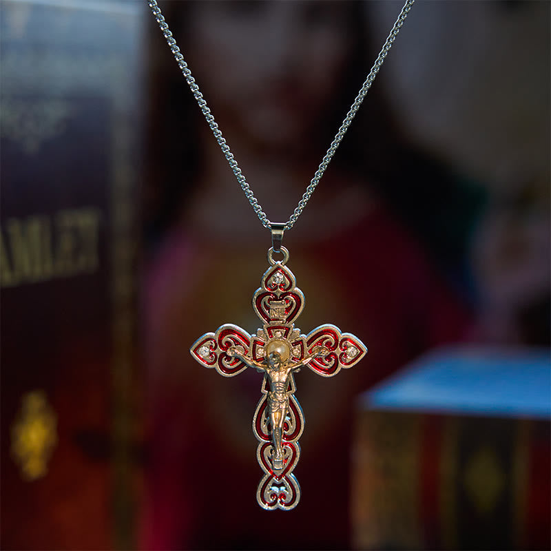 6 Color 3 Gemstones-Set of Trinity Crucifix with Pearl Behind Pendant