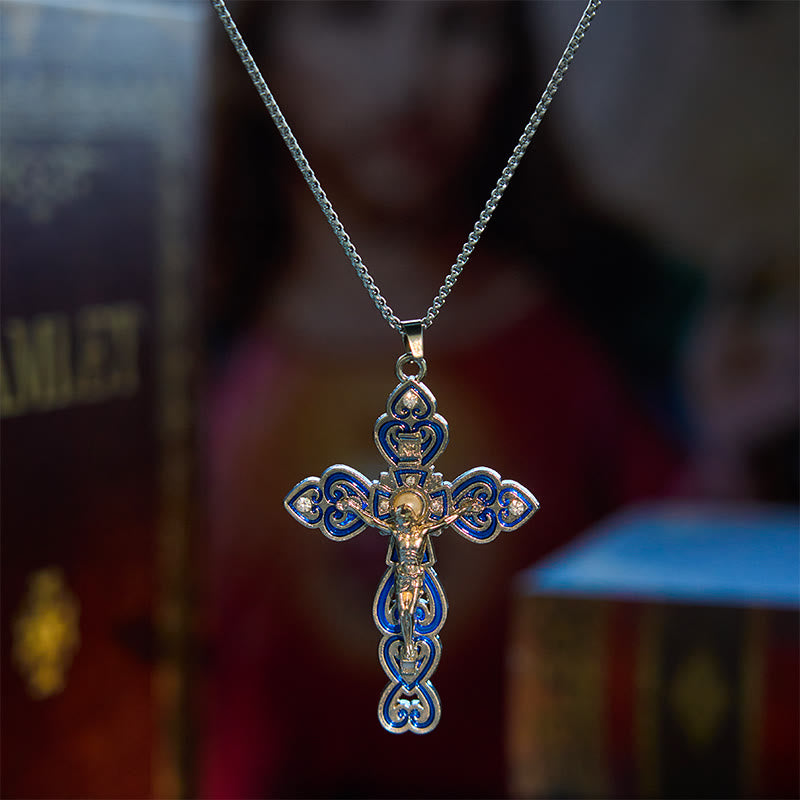 6 Color 3 Gemstones-Set of Trinity Crucifix with Pearl Behind Pendant