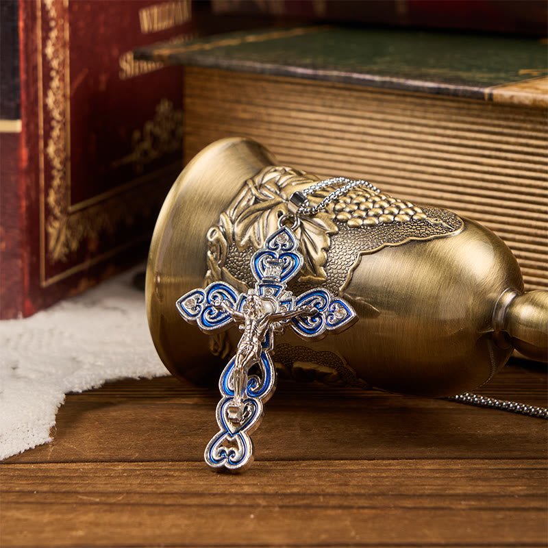 6 Color 3 Gemstones-Set of Trinity Crucifix with Pearl Behind Pendant