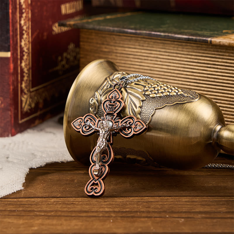 6 Color 3 Gemstones-Set of Trinity Crucifix with Pearl Behind Pendant