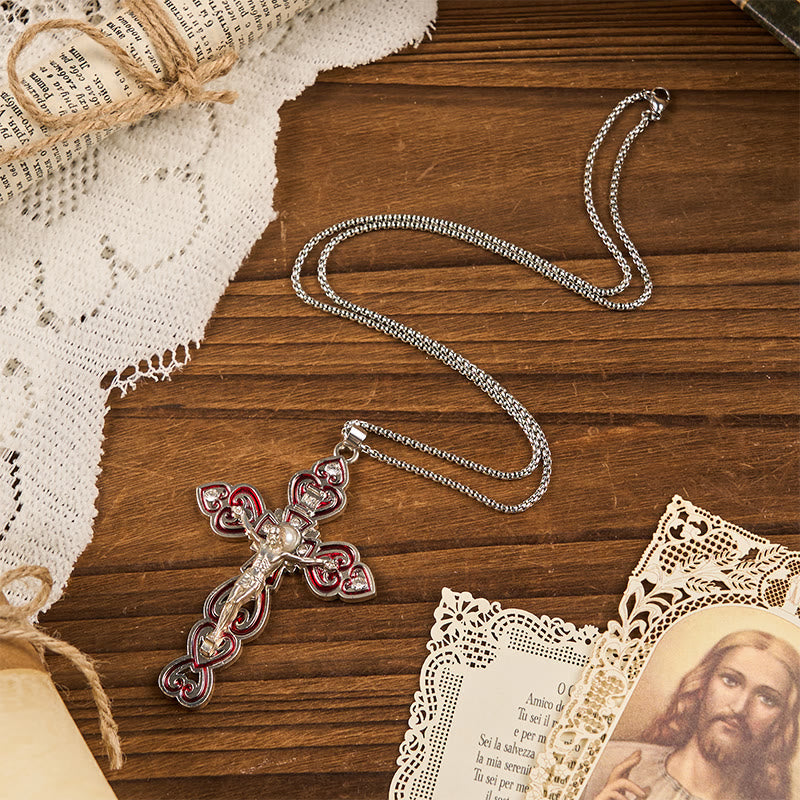 6 Color 3 Gemstones-Set of Trinity Crucifix with Pearl Behind Pendant