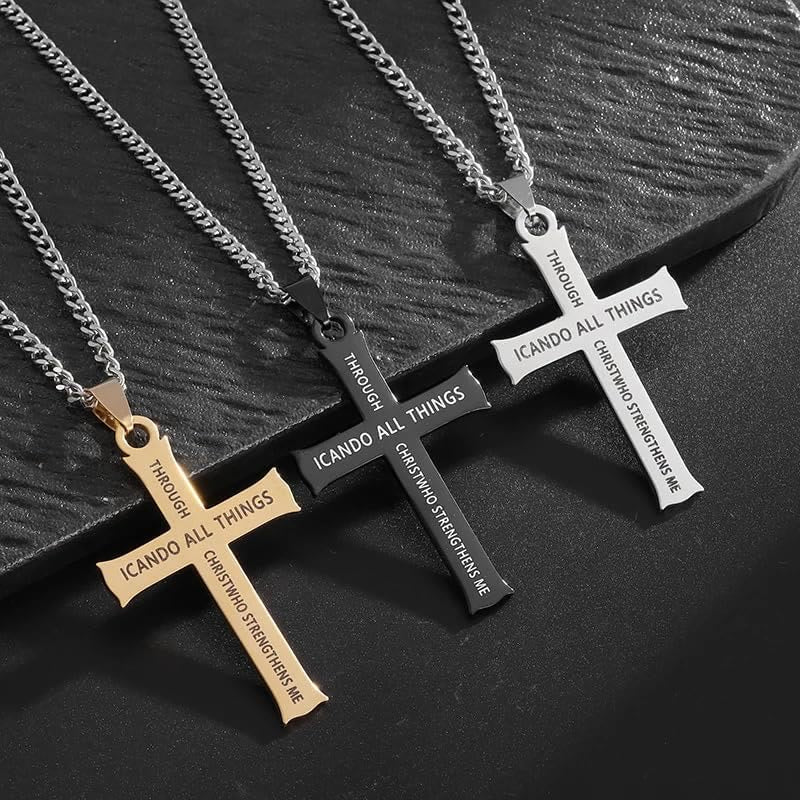 Minimalist Style "I CAN DO ALL THINGS" Icon Cross Faith Pendant
