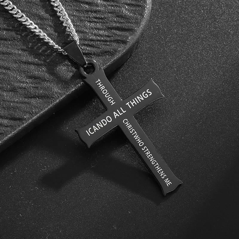 Minimalist Style "I CAN DO ALL THINGS" Icon Cross Faith Pendant