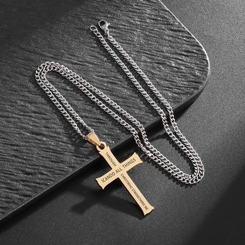 Minimalist Style "I CAN DO ALL THINGS" Icon Cross Faith Pendant