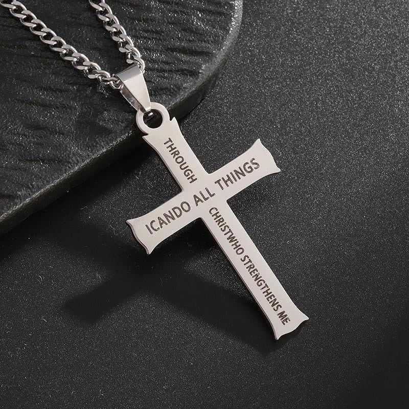 Minimalist Style "I CAN DO ALL THINGS" Icon Cross Faith Pendant