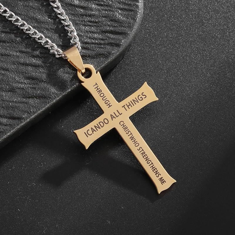 Minimalist Style "I CAN DO ALL THINGS" Icon Cross Faith Pendant