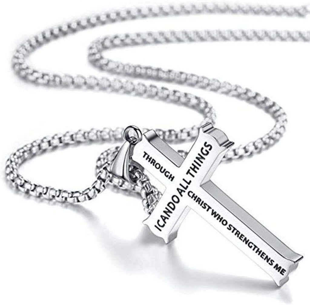 Minimalist Style "I CAN DO ALL THINGS" Icon Cross Faith Pendant