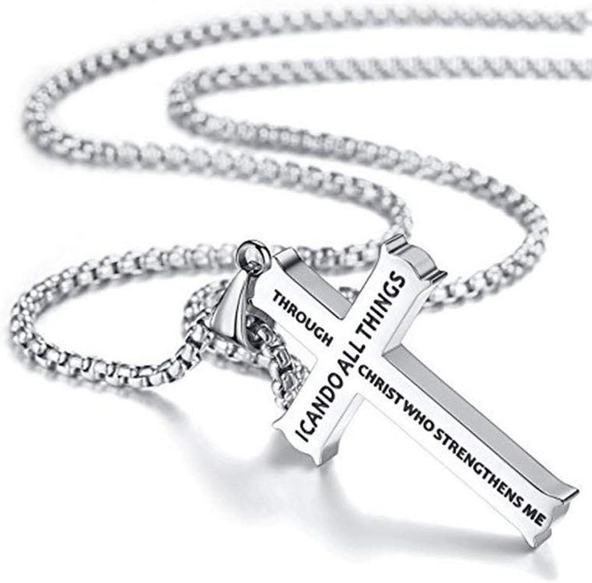 Minimalist Style "I CAN DO ALL THINGS" Icon Cross Faith Pendant