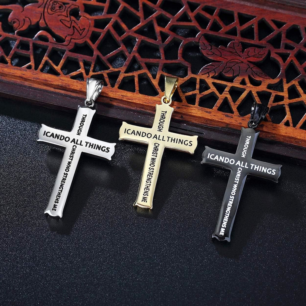 Minimalist Style "I CAN DO ALL THINGS" Icon Cross Faith Pendant