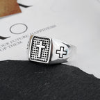 925 Sterling Silver Minimalist Cross Engraved Adjustable Faith Ring