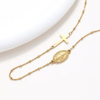 Elegant Gold-Tone Miraculous Medal&Simple Cross Pendant Necklace
