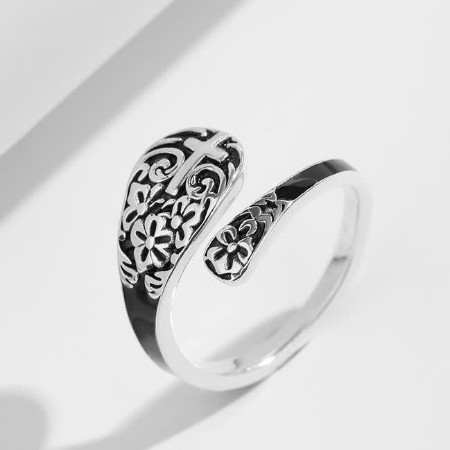 Adjustable 925 Sterling Silver Engraved Cross Ring-Elegance