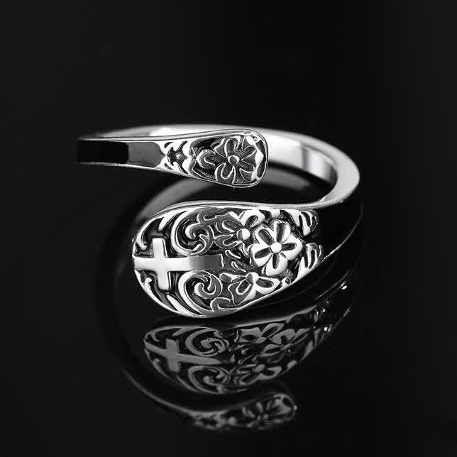 Adjustable 925 Sterling Silver Engraved Cross Ring-Elegance