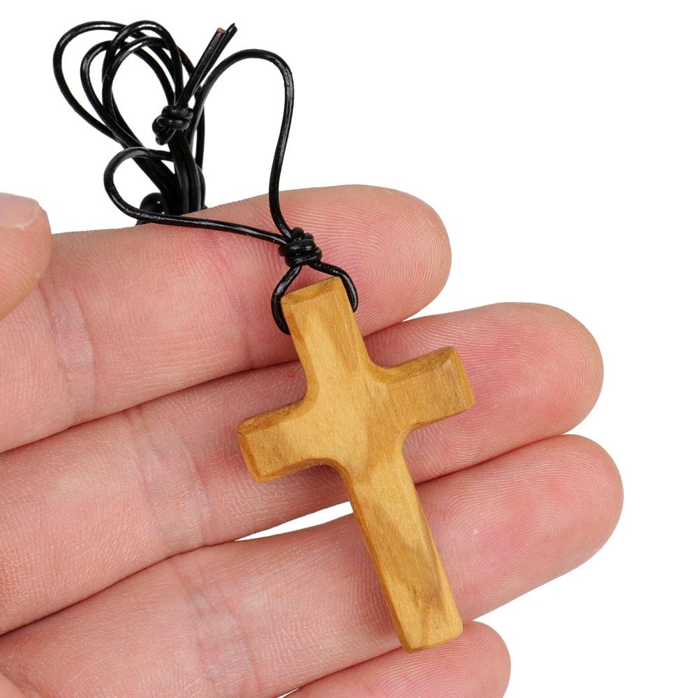 Handmade Olive Wood Cross Necklace