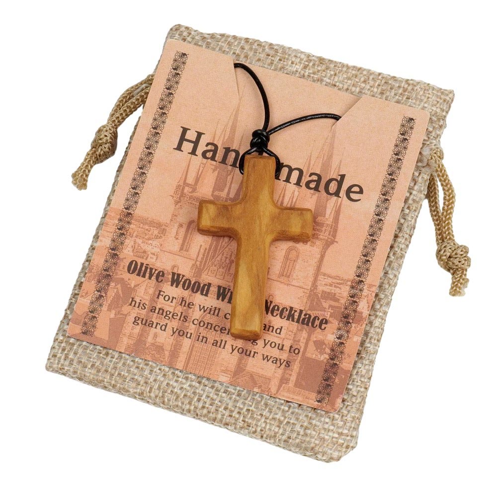 Handmade Olive Wood Cross Necklace