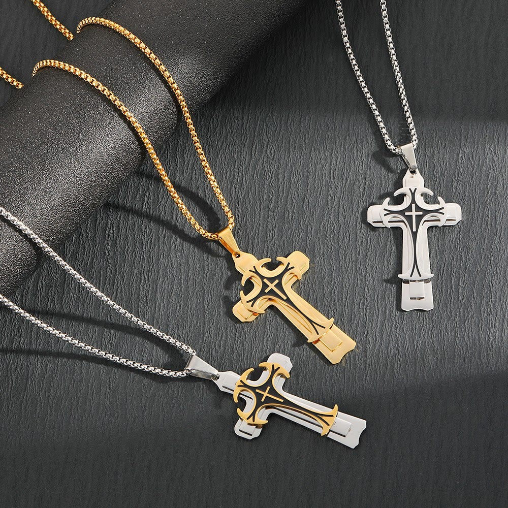 3 Color Faith and Courage Cross Necklace