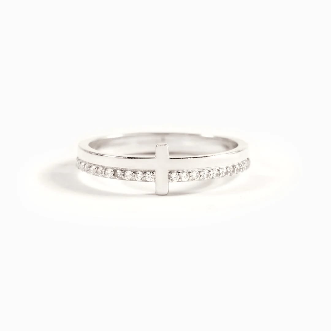 925 Silver Cross Minimalist "Never Quit" Ring
