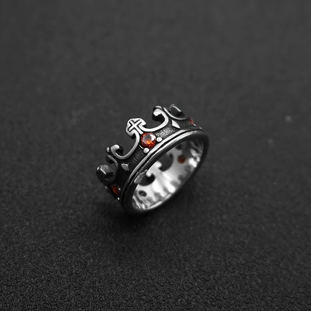 4colors The Crown of Faith Cross Ring-Red Gemstones Set Divine Design