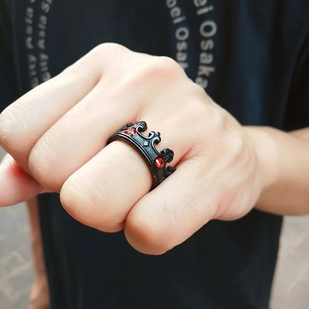 4colors The Crown of Faith Cross Ring-Red Gemstones Set Divine Design