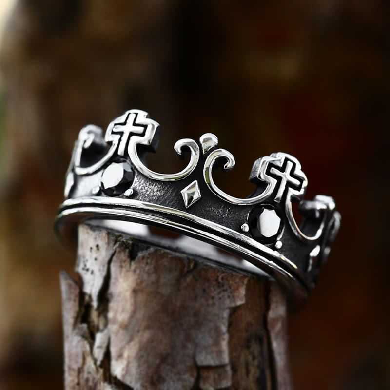4colors The Crown of Faith Cross Ring-Red Gemstones Set Divine Design