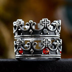 4colors The Crown of Faith Cross Ring-Red Gemstones Set Divine Design