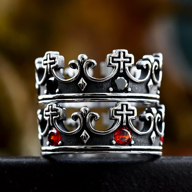 4colors The Crown of Faith Cross Ring-Red Gemstones Set Divine Design