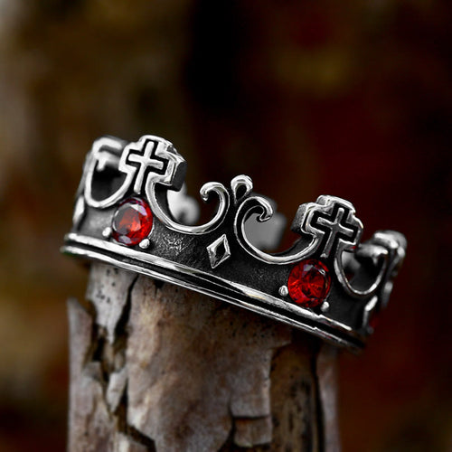 4colors The Crown of Faith Cross Ring-Red Gemstones Set Divine Design