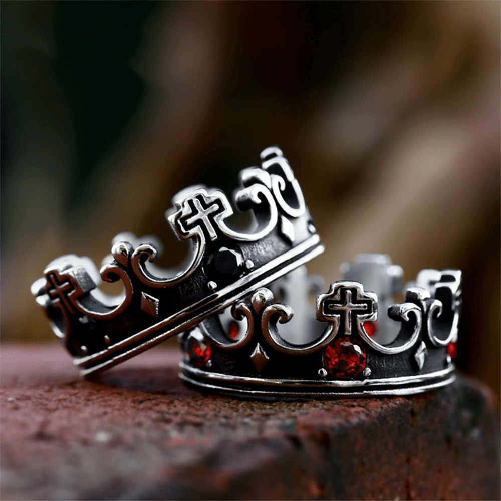 4colors The Crown of Faith Cross Ring-Red Gemstones Set Divine Design