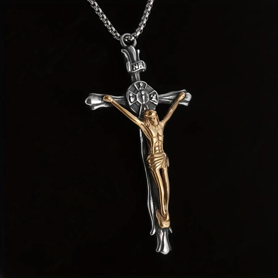 Two-tone Steel Crafted Crucifix Necklace-The Divine Sacrifice