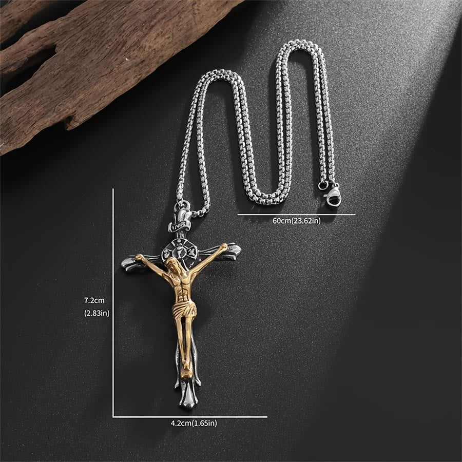 Two-tone Steel Crafted Crucifix Necklace-The Divine Sacrifice