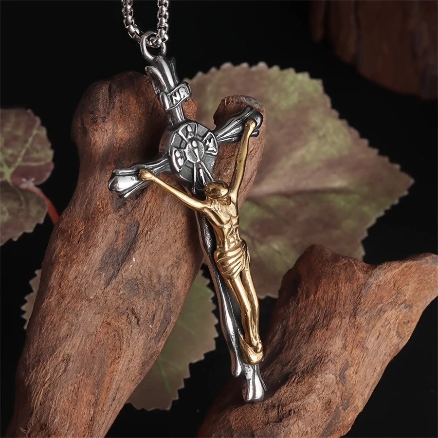Two-tone Steel Crafted Crucifix Necklace-The Divine Sacrifice