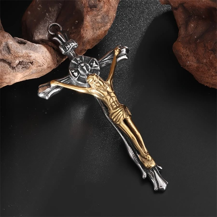 Two-tone Steel Crafted Crucifix Necklace-The Divine Sacrifice