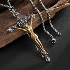 Two-tone Steel Crafted Crucifix Necklace-The Divine Sacrifice