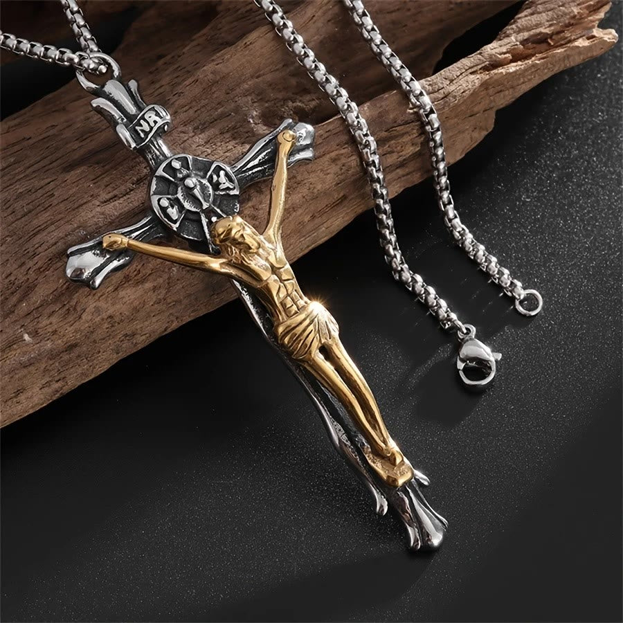 Two-tone Steel Crafted Crucifix Necklace-The Divine Sacrifice