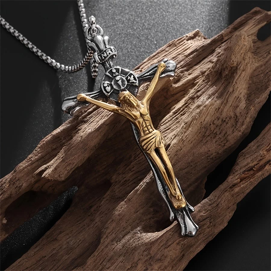 Two-tone Steel Crafted Crucifix Necklace-The Divine Sacrifice