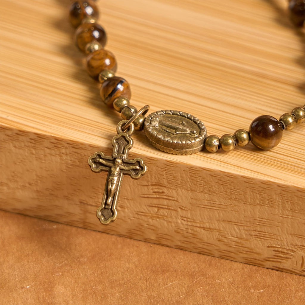 Handmade Tiger's Eye Stone Elastic Rosary Bracelet