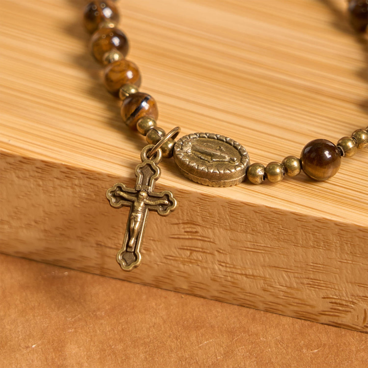 Handmade Tiger's Eye Stone Elastic Rosary Bracelet