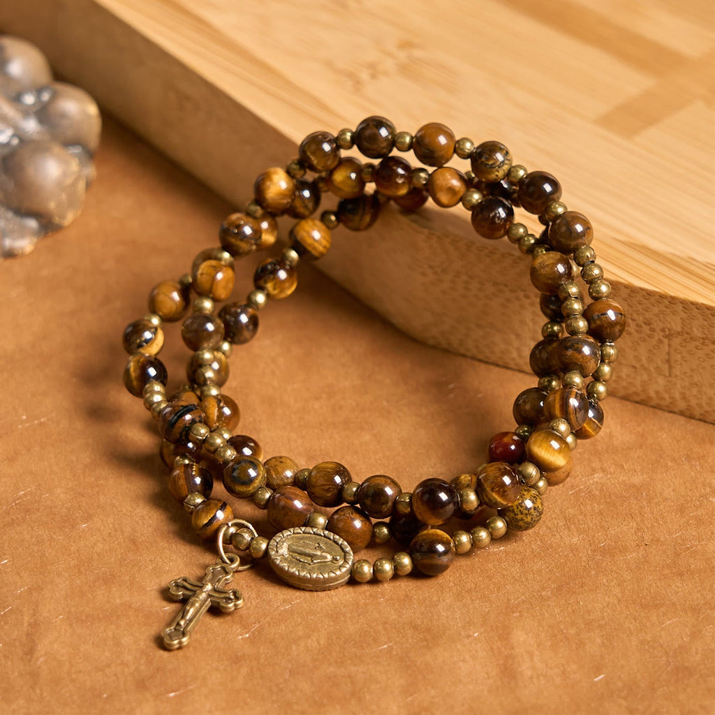 Handmade Tiger's Eye Stone Elastic Rosary Bracelet