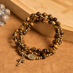 Handmade Tiger's Eye Stone Elastic Rosary Bracelet