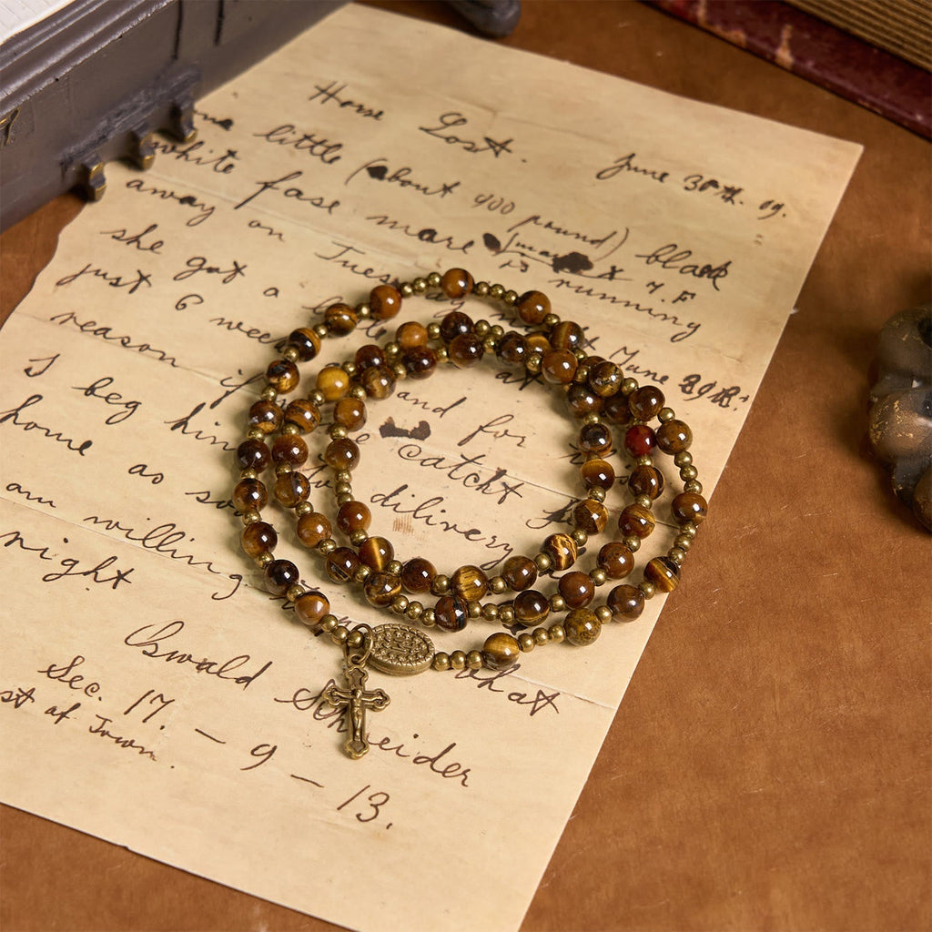 Handmade Tiger's Eye Stone Elastic Rosary Bracelet