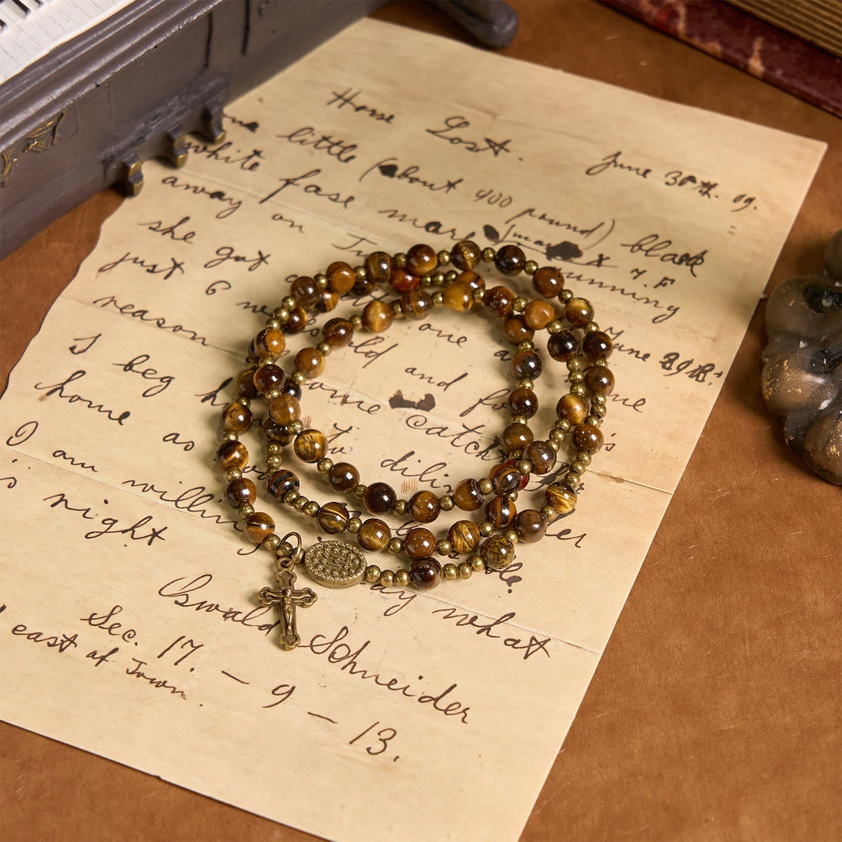 Handmade Tiger's Eye Stone Elastic Rosary Bracelet