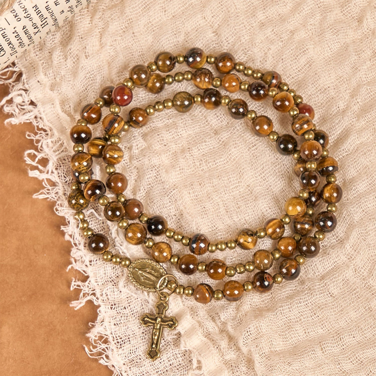 Handmade Tiger's Eye Stone Elastic Rosary Bracelet