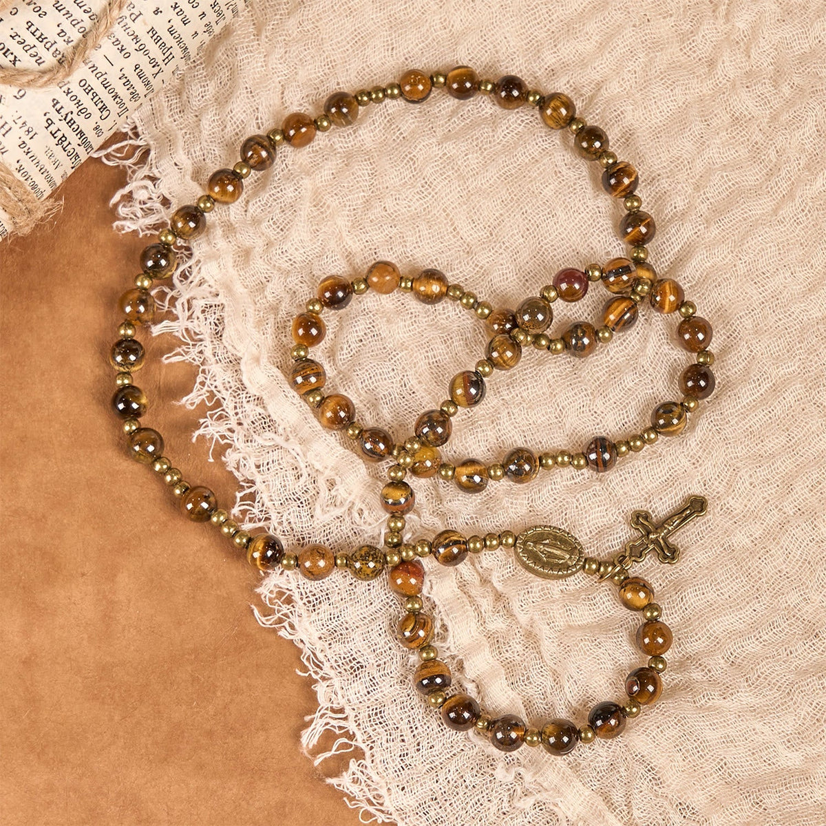 Handmade Tiger's Eye Stone Elastic Rosary Bracelet