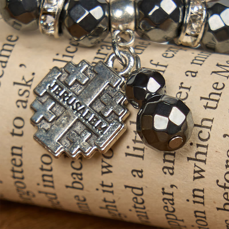 Shiny Black Gallstone Jerusalem-Inspired Bracelet