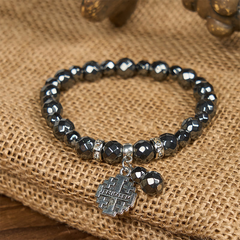 Shiny Black Gallstone Jerusalem-Inspired Bracelet