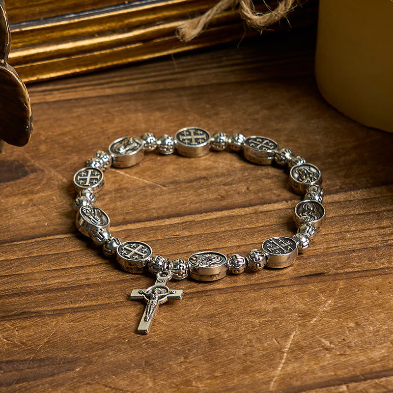 Our Lady Medal Sacred Symbol Crucifix Metal Bracelet